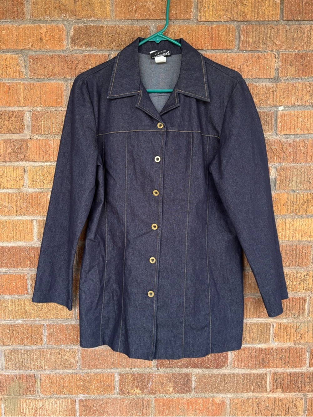 Vintage Fashion Bug Mid Length Dark Denim Jacket Indigo Western Y2K Stretch Sz L